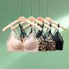 Leopard Print Lace Front Buckle Push-Up Bra, No Underwire, Sexy & Comfortable for Small Chest.