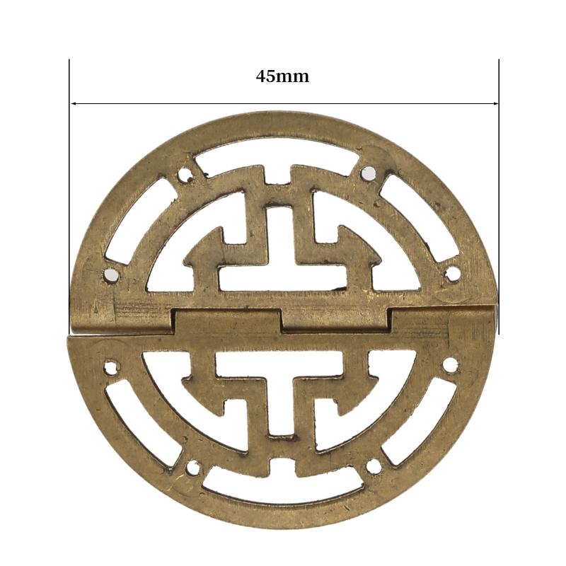 2pcs Vintage Round Brass Hinges w/screws 45mm/1.77inch Hollow Pattern Old Chinese Retro Decor Wood Jewelry Box Wine Case Cabinet