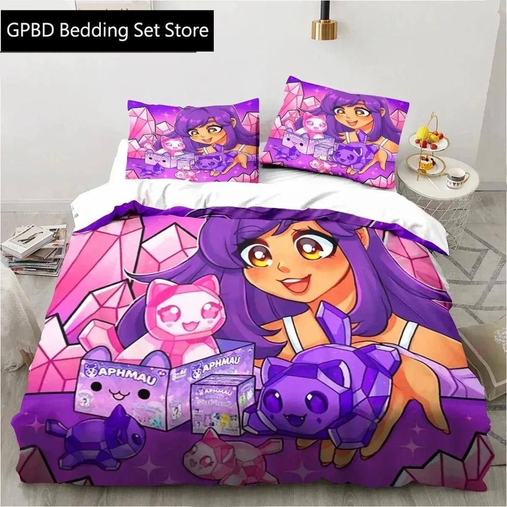 3D Cartoon Game Cute Aphmau with Wings Bedding Set Single Twin Double Queen King Cal King Size Bed Linen Set