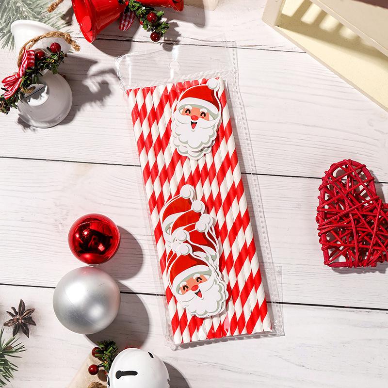 12pcs/pack Christmas Paper Straws Santa Claus Snowman Christmas Party Decoration Straw 2026 New Year Party Supply