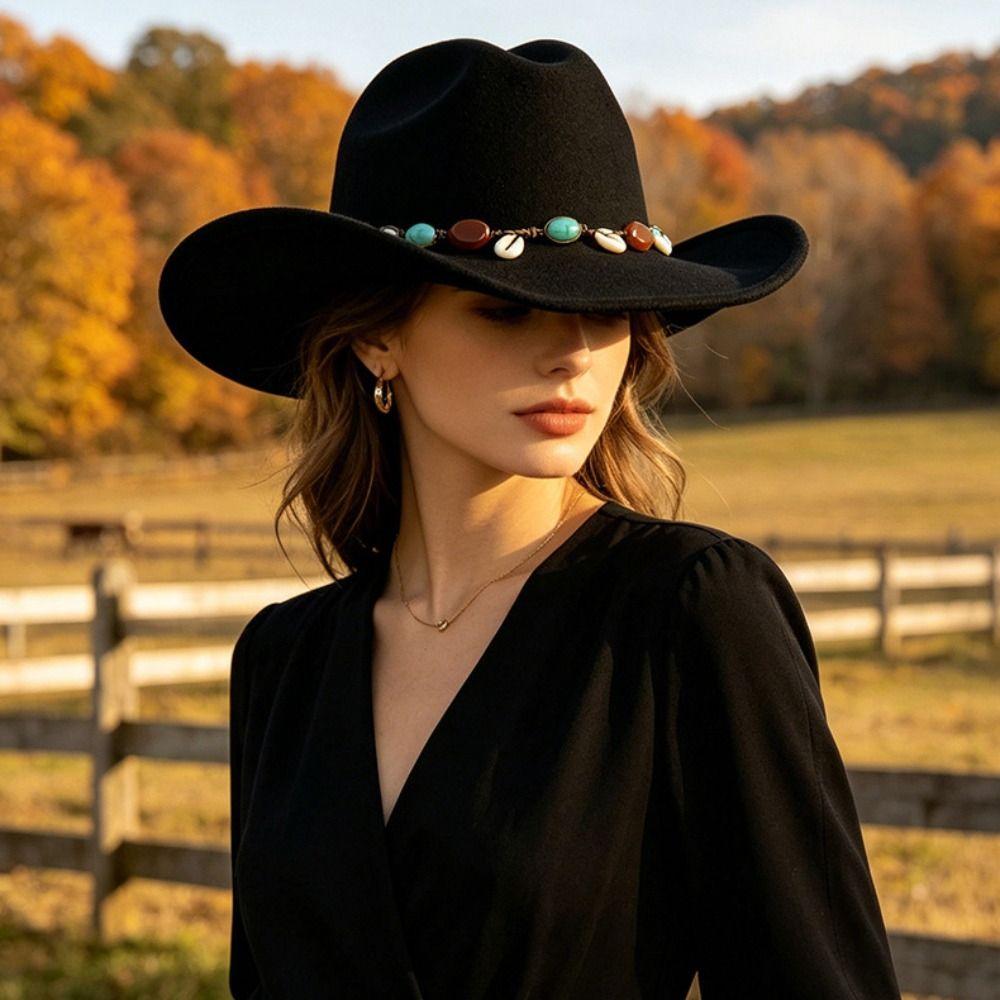 Woolen Western Cowboy Hat Fedora Hat Top Hat Fashion Jazz Hat  Ladies