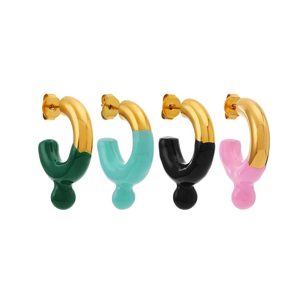 

Trendy C-Shaped Multi-Color Epoxy Earrings: Minimalist European and American Style розовый