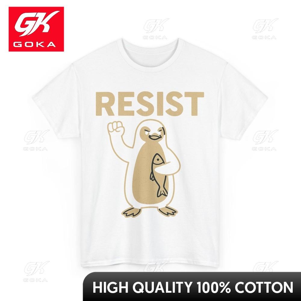 Penguin Resist Tshirt Resist Penguin Activism Funny Fun Cartoon Crewneck Short Sleeves Pure Cotton Casual Top Casual Wear S