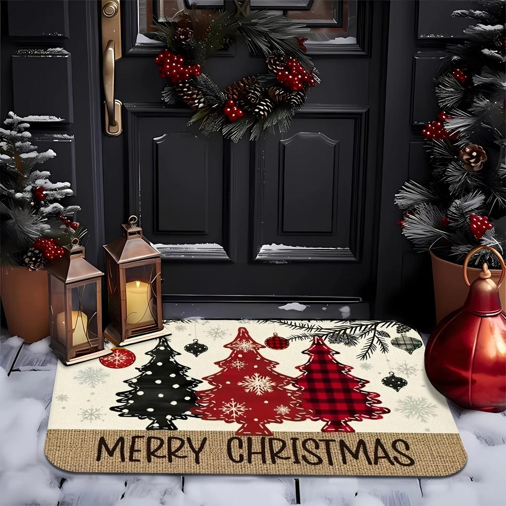 Christmas Multi Pattern Entry Floor Mat Polka Dot Snowflake Plaid Entryway Non Slip Carpet Holiday Decoration Floor Mat