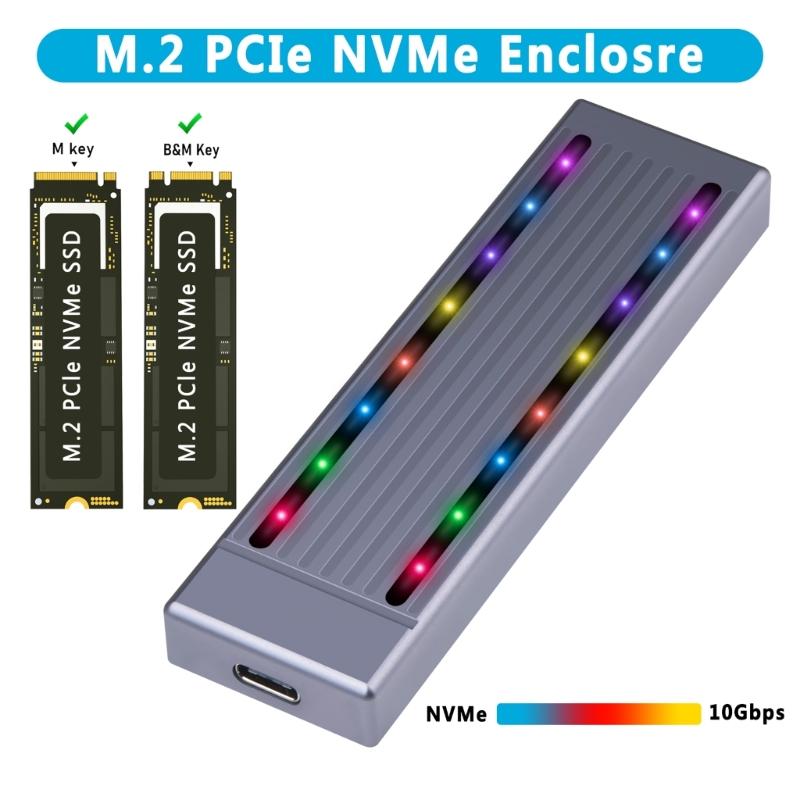 Double Protocol M.2 NVMe SSD Enclosure with Lighting Aluminum Case Easy to Use for 2230 2242 2260 2280 SSD Box