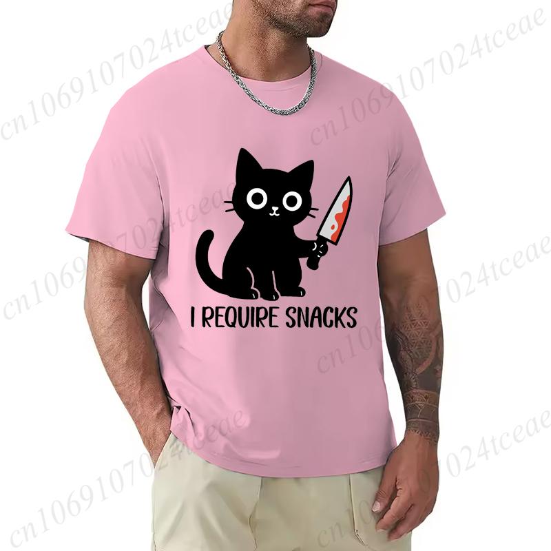 

Летняя мужская футболка Футболка Одежда Мне нужны закуски Принт черного кота Футболки Одежда Смешной мем Любитель животных Топы Футболки Одежда 3XL