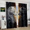 2PC Black & White Wolf Print Curtains - Polyester Rod Pocket Drapes for Living Room, Bedroom & Study, Home & Party Decor