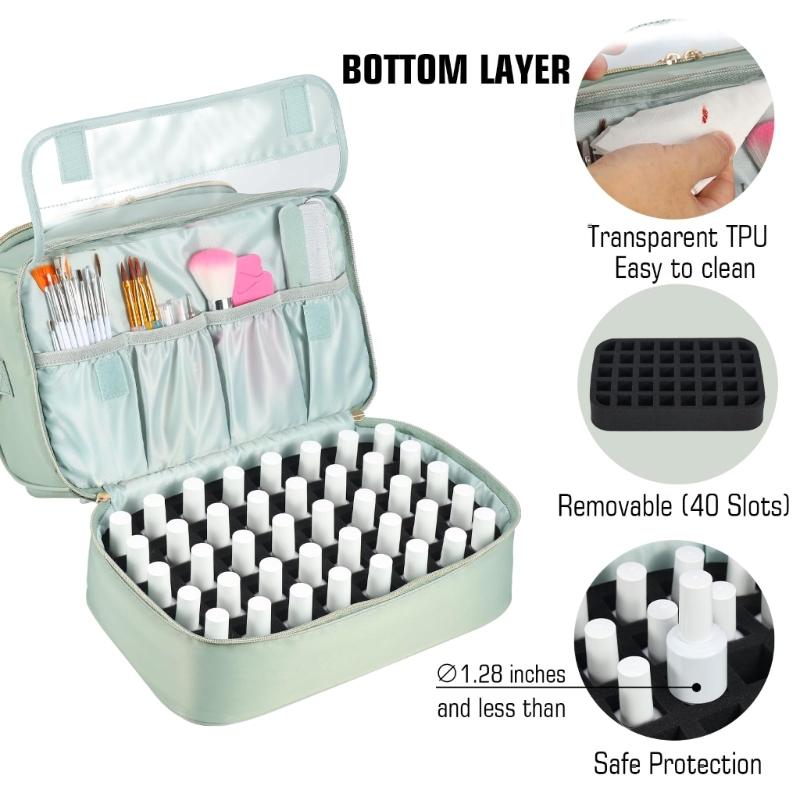 Portable Nail Varnish Organizers Bag Double Handles Adjustable Strap Waterproof Polyester Makeup Storage Case 30x22x25cm
