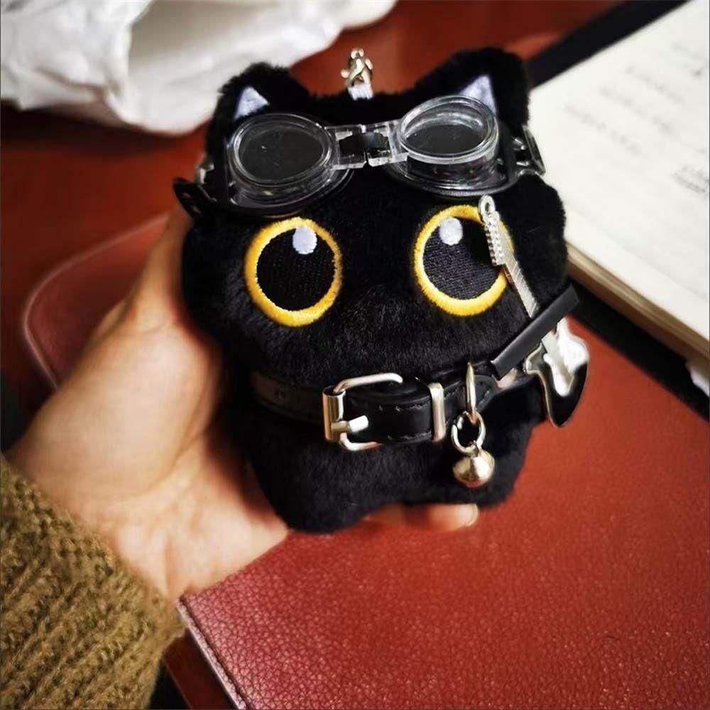 Punk Rock Cat Plush Keychain Stuffed Doll Cat Pendant Kid Gift Black Cat Plushies  Boy Girl
