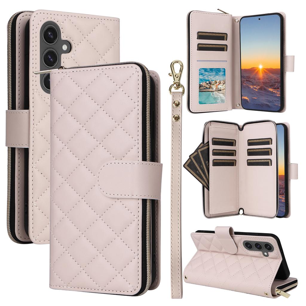 For Samsung Galaxy S24 FE Case Zipper Wallet Rhombus PU Leather Crossbody Phone Bag