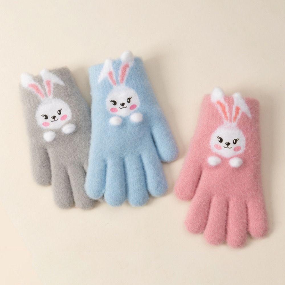Thickened Rabbit Knitted Mittens Windproof Child Cold-Proof Gloves Winter Warm Gloves  Child