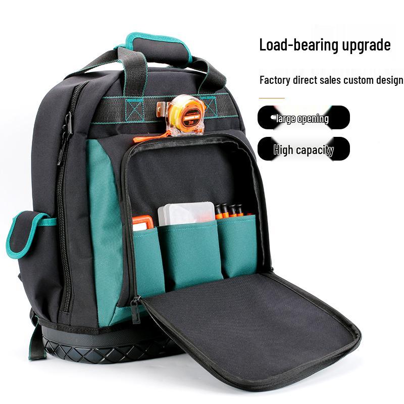 Multifunctional Double Shoulder Tool Backpack, Wear-Resistant Canvas, Large Capacity, Portable Electrician's Repair Bag