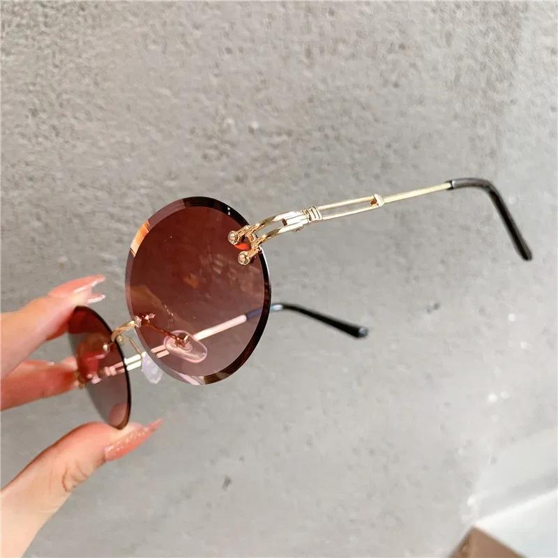 Fashion Female Luxury Design Gradient Sunglasses Women Trendy New Rimless Oval Shape Eyewear Men Outdoor Eye Protection Sun Glasses