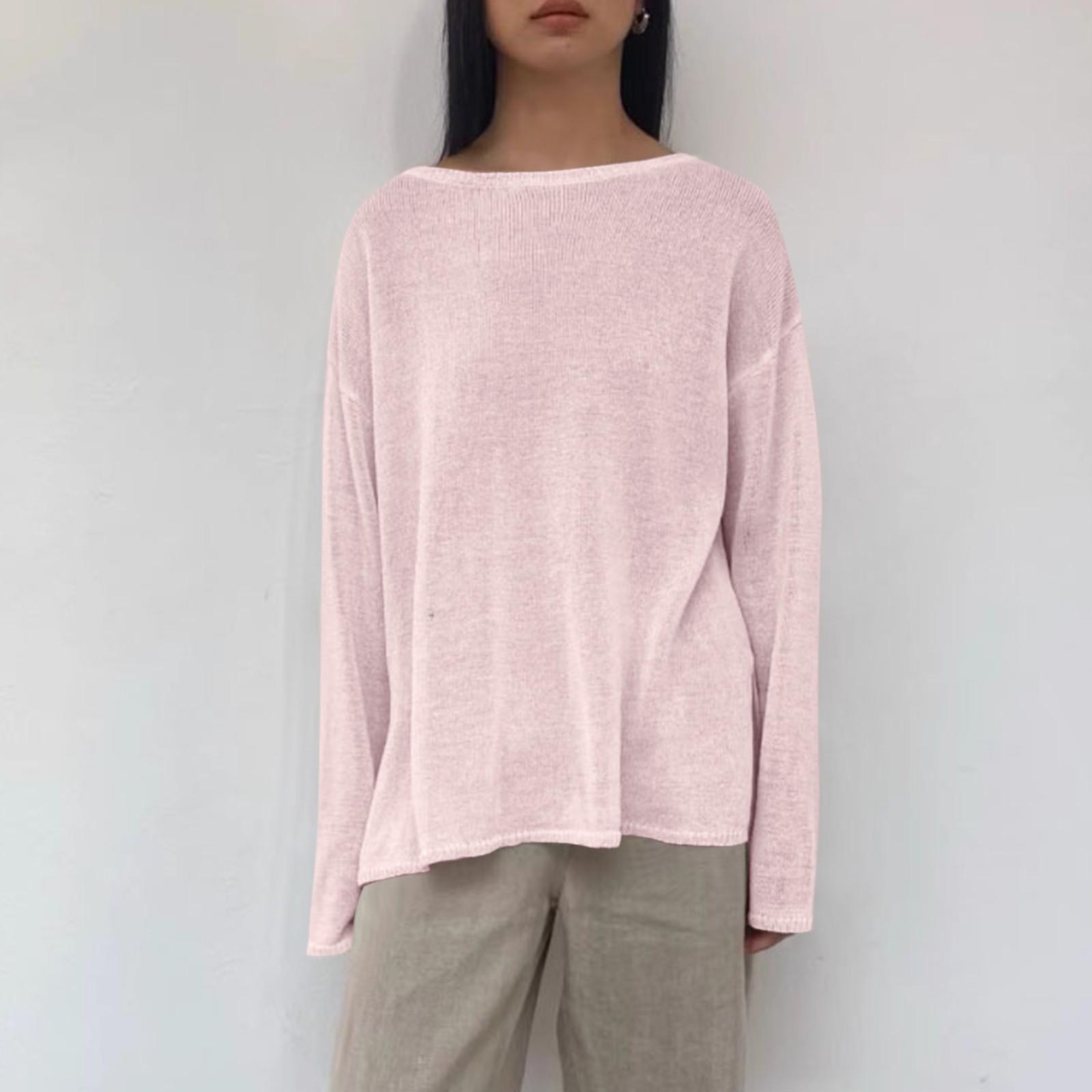 

Женская мода полый свитер с длинным рукавом вязаный чехол L розовый