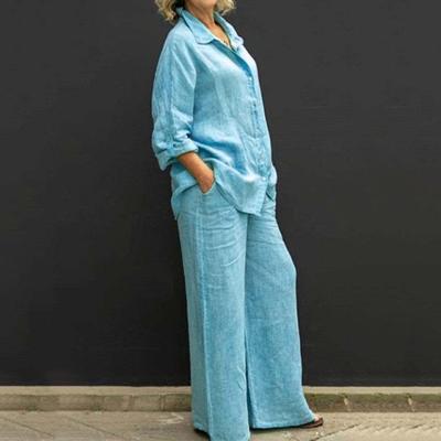 Košeľa Nohavice Oblek Trendy Dvojdielna Súprava Priedušný Dámsky Outfit Dlhá Košeľa Nohavice Ležérna Súprava na Domáce Nosenie Dámsky Outfit Oblečenie na Dovolenku