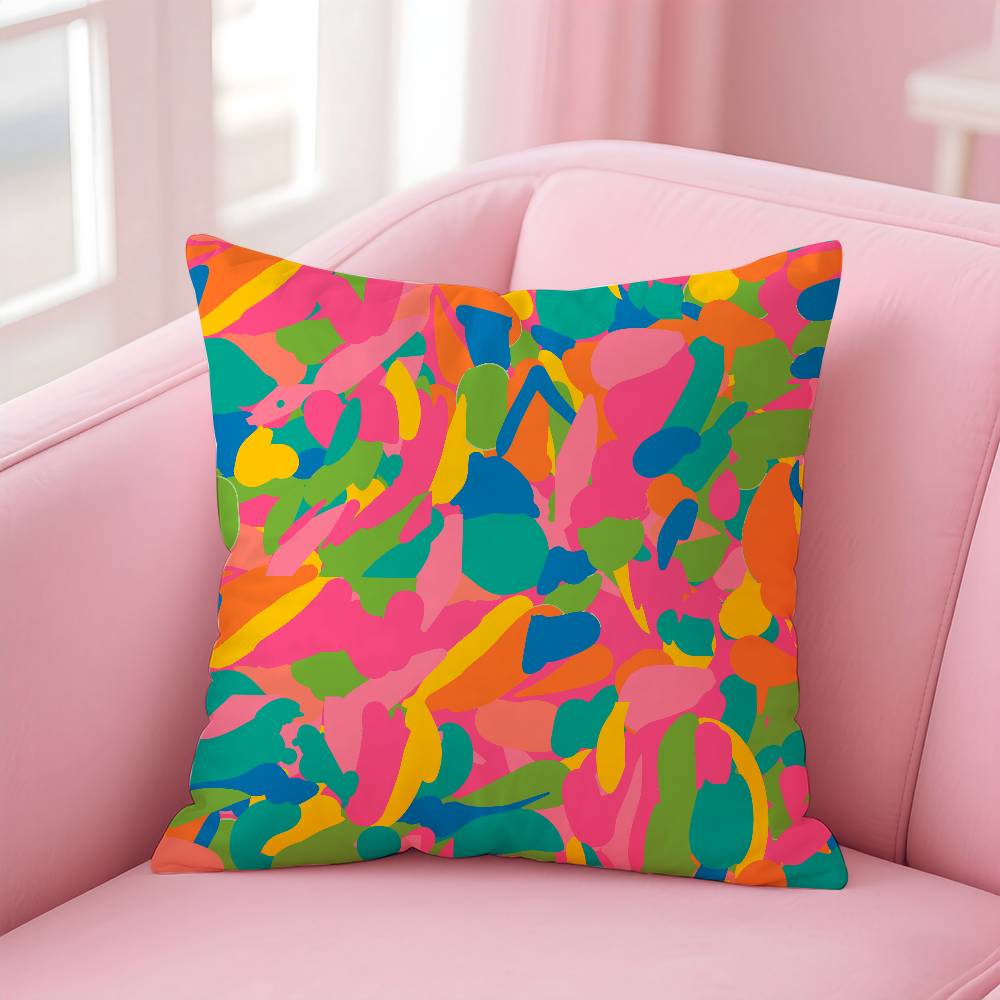ART Abstract Colorful Pattern Pillow Case Comfort Sofa Bed Silky Elegant Invisible Zipper Custom Decorative Cushion Cover