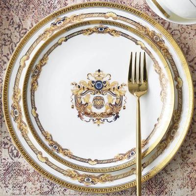 Evropský keramický talíř, kreativita, domácí steak, večeře, talíře, starověké Řecko, elegantní vzor, ​​dekorace, restaurace, jídelní stůl, dekorace