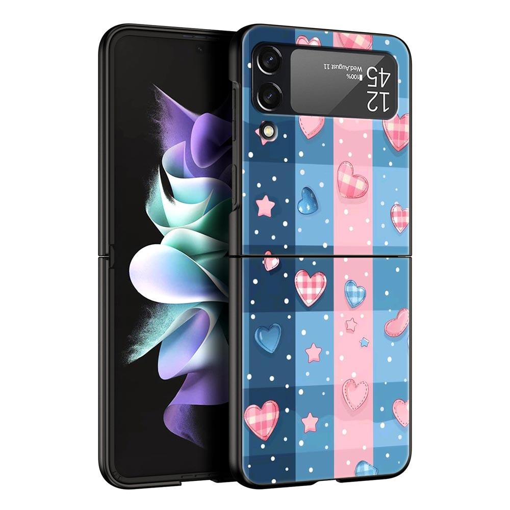 Phone Case for Samsung Galaxy Z Flip 3 4 5 6 7 Folding Black Shell For Samsung Z Flip4 Flip5 PC Hard Cover Pink Grid
