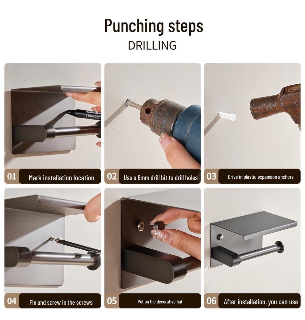 Stainless Steel Bathroom Tissue Holder with Phone Shelf