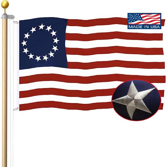 Embroidered Betsy Ross American US Flag 3x5 Outdoor-Made In USA 13 Star Colonies Flag Heavy Duty Durable Nylon US 13 Stars Flag Oxford Cloth Double