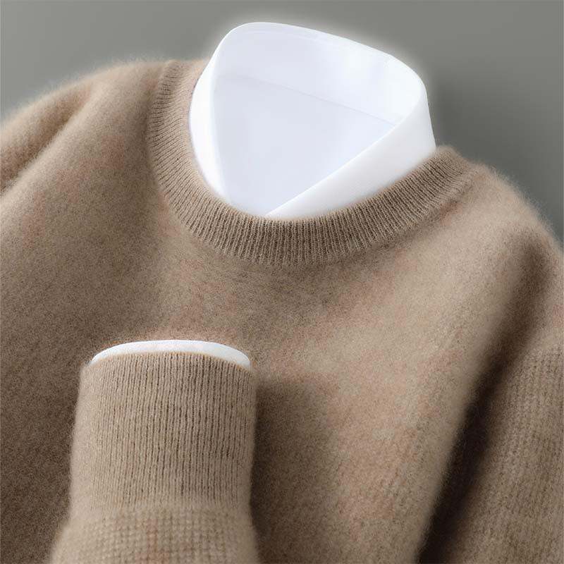 Men's Round Neck Thickened Business Pullover – 100% Australian Wool Cashmere Base Layer for Autumn/Winter.