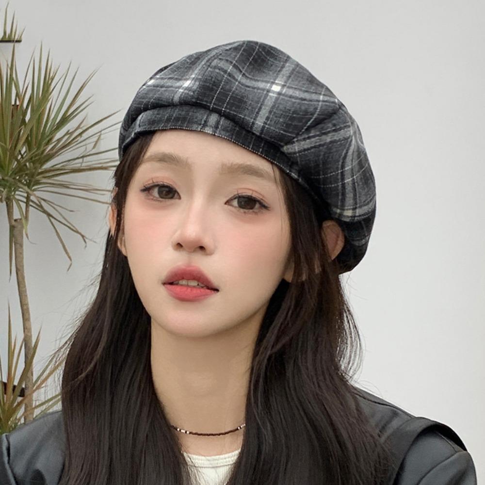 Street Style Plaid Beret Hat Y2K Octagonal Hat Simple Painter Hat  Winter