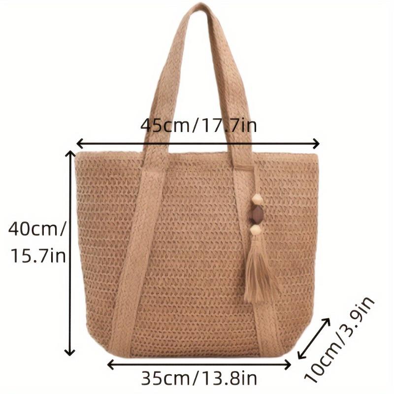 Simple woven straw bag solid color woven bag large capacity shoulder tote bag seaside vacation beach bag women