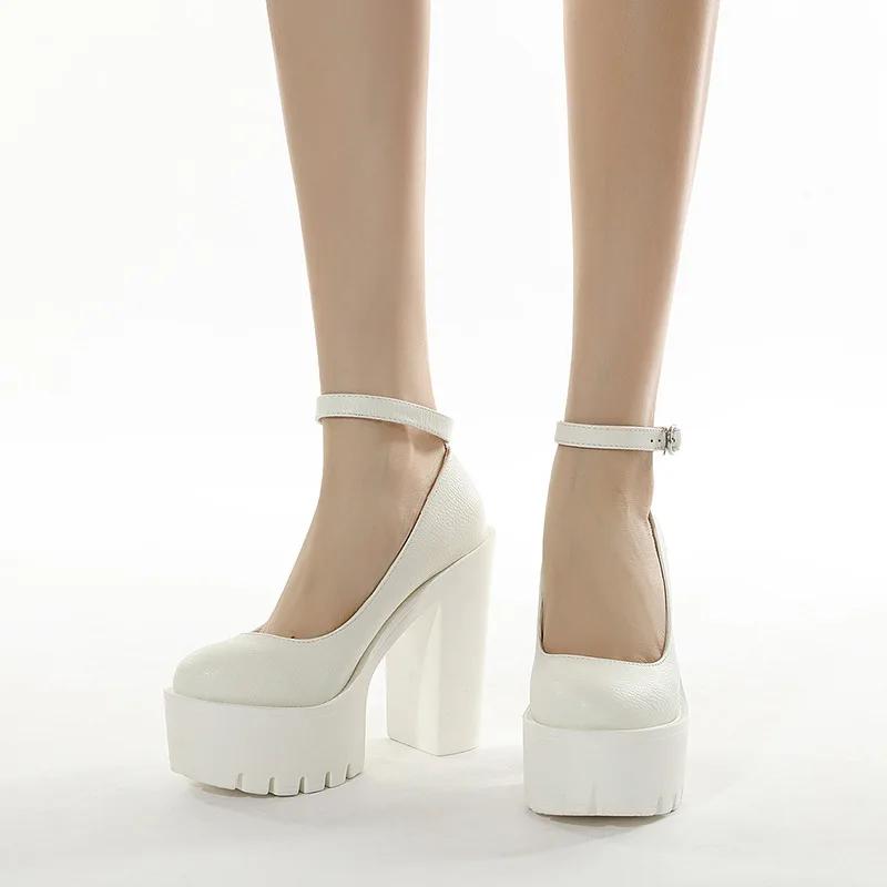2025 new spring autumn casual high-heeled shoes sexy  thick heels platform pumps Black White Size 42