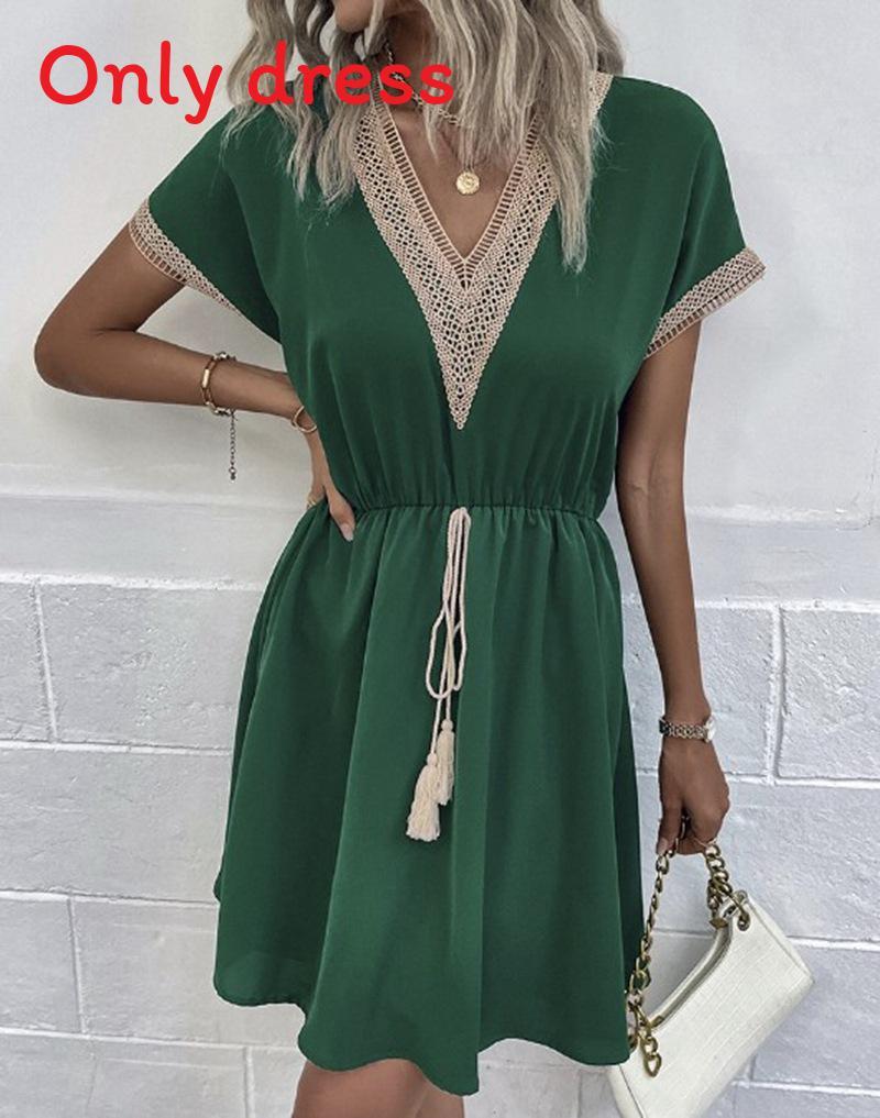 Summer Casual Crochet Vneck Dress With Short Sleeves For Women