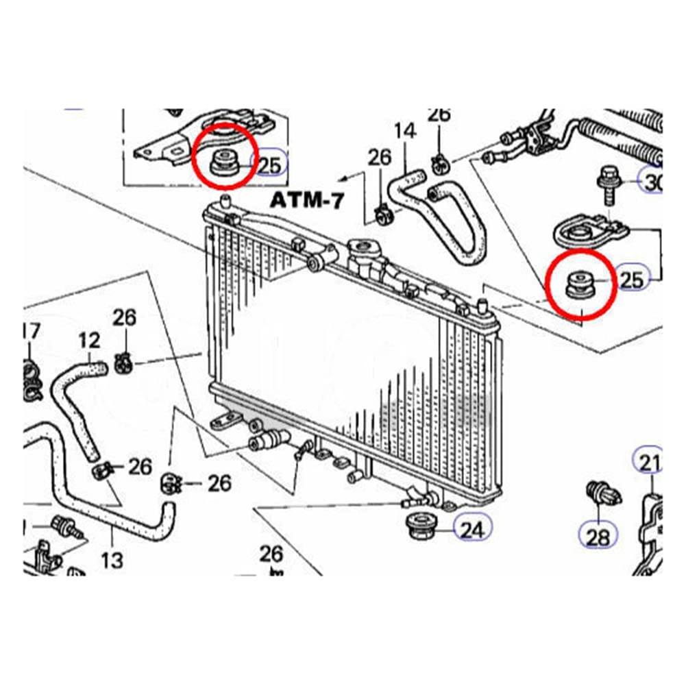 Bunggou 2 Piece Radiator Assembly Upper Insulator Mount Bushing Rubber Black for Accord 74173-SJ4-000