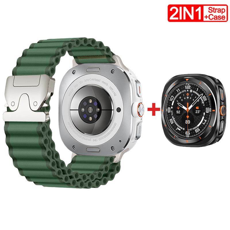 Pasek/Etui 2W1 dla Samsung Galaxy Watch Ultra(2025) 47mm Ultra(2025) 47mm Metalowa Stopowa Koperta Nylonowa Pętla Bransoleta Luksusowa Pokrywa
