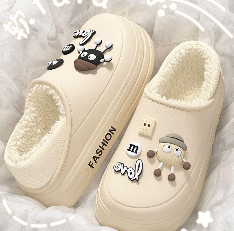 Autumn and winter waterproof cotton slippers 2025 new indoor plush warm outer wear thick-soled lightweight cotton shoes