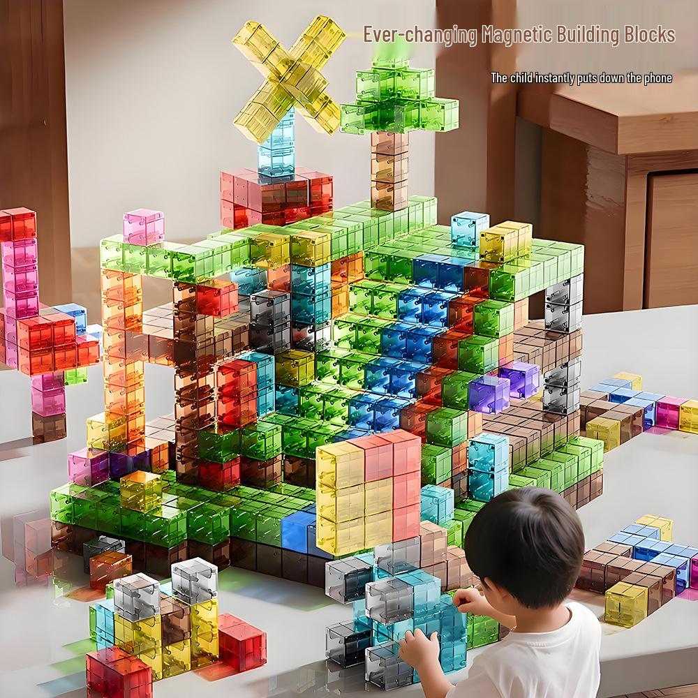 Children's Magnetic Transparent Geometric Building Blocks - Educational 3D Cube Shapes Toy & Holiday Gift