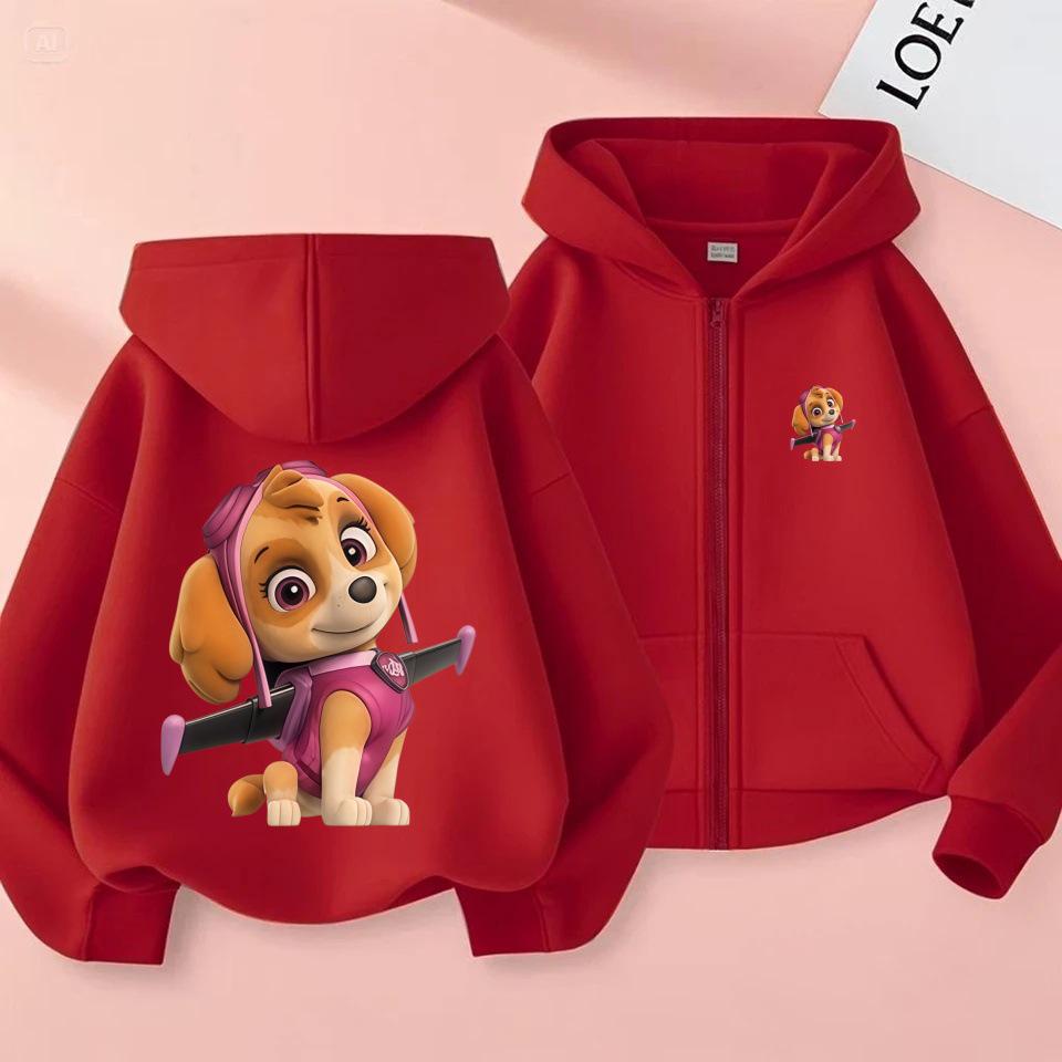 Paw Patrol Girls  Hooded Cardigan Sweatshirt - Spring & Autumn Cartoon Print Casual Top 160cm