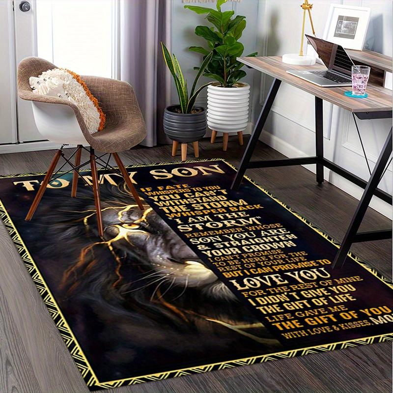 1pc. Inspirational Lion Art Rug for Home Decor Office Carpet Chair Cover Outdoor Gift - Motivational Poster with Encouraging Quotes for Son from Mom