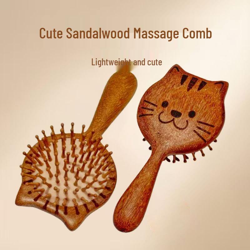 Golden Sandalwood Cat Scalp Massage & Pin Cushion Comb - Portable Gift for Girlfriend