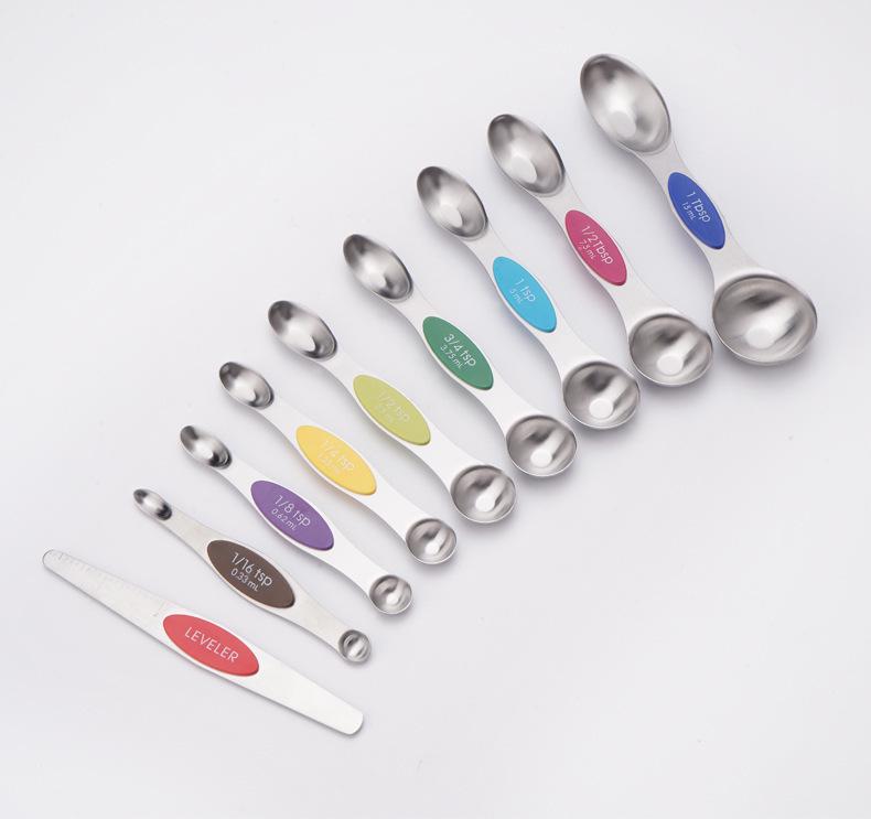 Stainless Steel Magnetic Measuring Spoons: 9-Piece Double-Ended Set for Baking & Seasoning in Home Kitchen