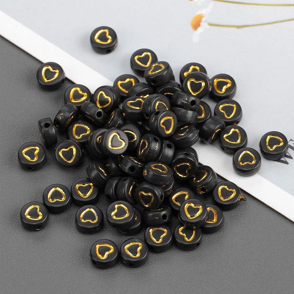 110/220/450 black acrylic heart-shaped beads 7mm round, with loose spacing beads in a heart-shaped pattern, used for DIY bracelet and jewelry making