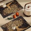 4pcs Artistic Linen Placemats 12x18 Inches - Elegant Golden Tree Design, Ideal for Kitchen & Dining Room Decor, Home Gatherings, and Party Settings,
