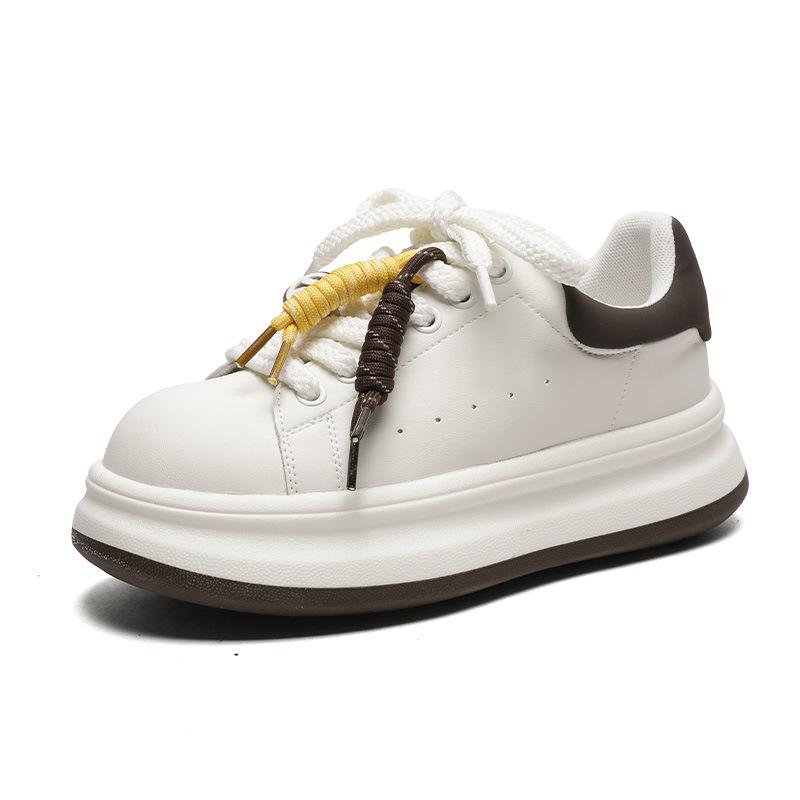 Casual sports little white shoes women's autumn new leather muffin thick sole heightening small simple versatile board shoes