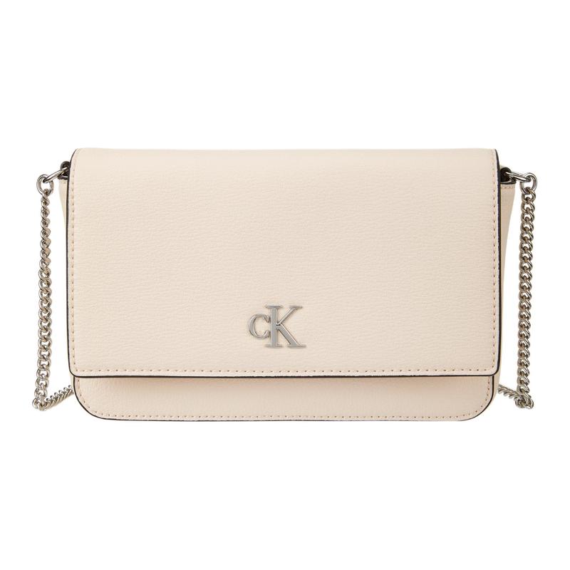 Calvin Klein J Minimal Monogram Metal Logo Chain Shoulder Strap with Magnetic Buckle Closure Polyester Shoulder Bag Mini Women s Beige золотой