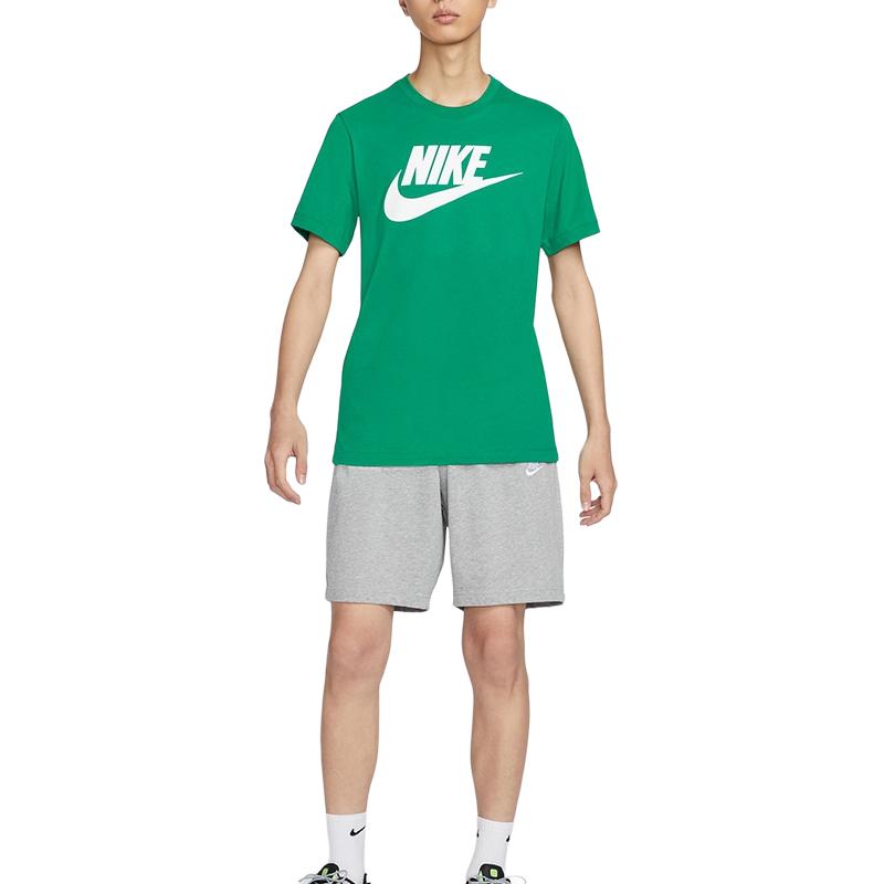Nike SS24 Logo de Letras Jersey Casual Pulóver Deportivo Suave Cómodo Duradero Clásico Cuello Redondo Camiseta Manga Corta Hombre Camiseta Verde Pavo Real AR5005-365