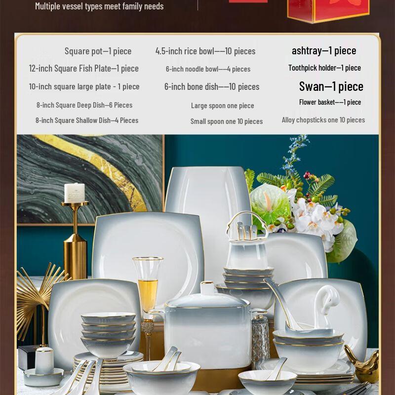 Jingdezhen Light Luxury Chinese Ceramic Dinnerware Set Standard