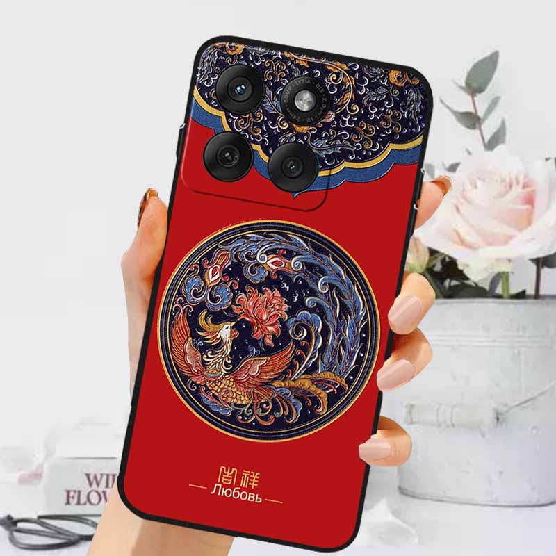 3D Emboss Cases For Edge 60 Fusion / Edge 60 Pro Relief Embossed Retro Silicone Back Cover For Edge 60 Stylus Black Funda 60 Pro