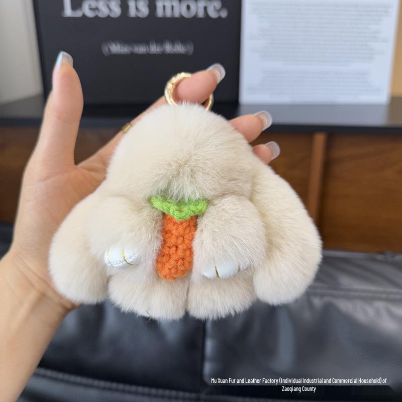 Rex Rabbit Fur Plush Toy Bag Keyring - Cute Handmade Rabbit Pendant