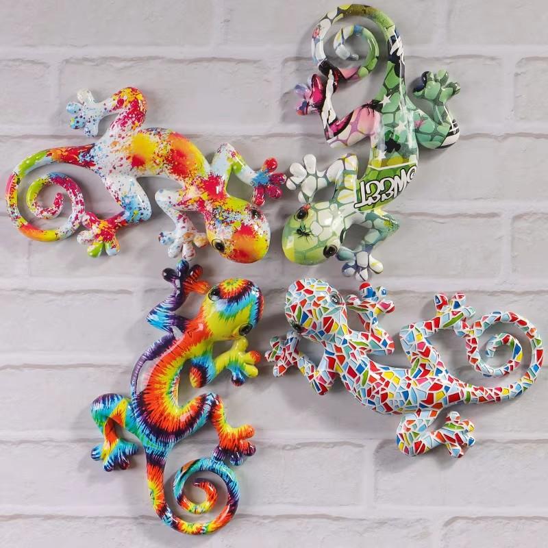 Creative Color House Lizard Statue Figurine Resin Sculpture Cabinet Wall Hang Home Office Bar Store Decoration Ornament Crafts