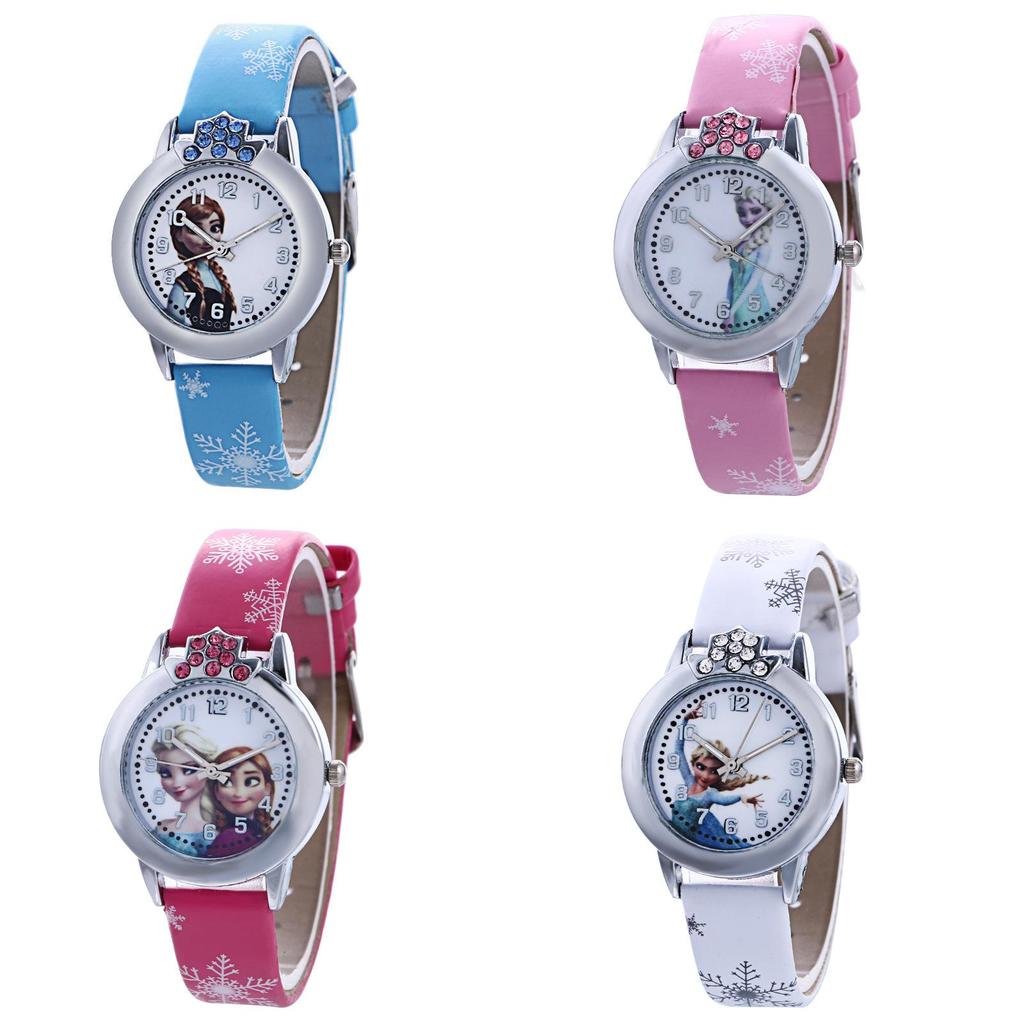 Cute Frozen Cartoon Quartz Watch For Boys And Girls With Colorful Pu Leather Strap And Life Waterproof Feature