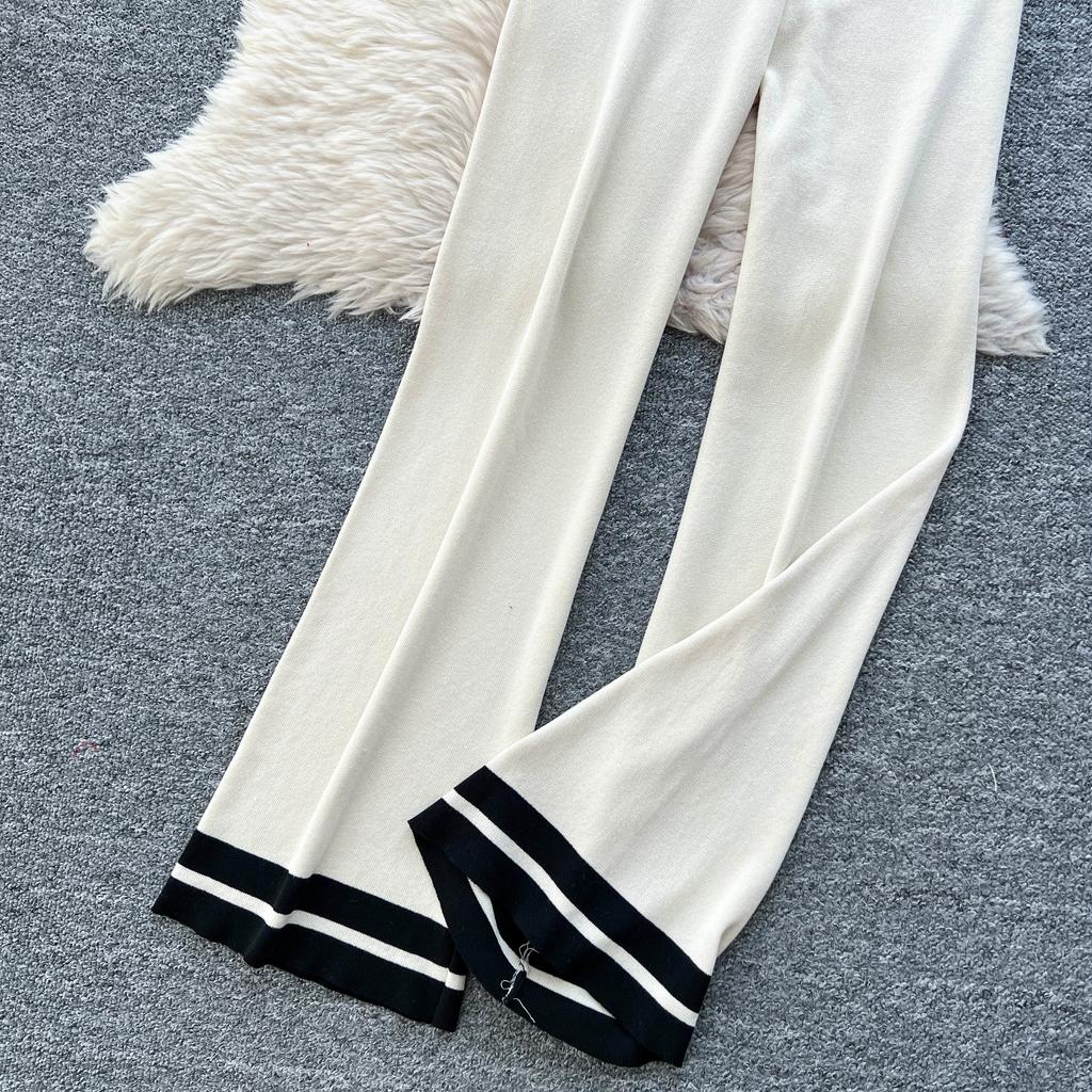 Set de vară pentru femei, casual, cu pulover tricotat în dungi și pantaloni, din două piese, topuri pulover fără mâneci și costum cu pantaloni cu picior lat