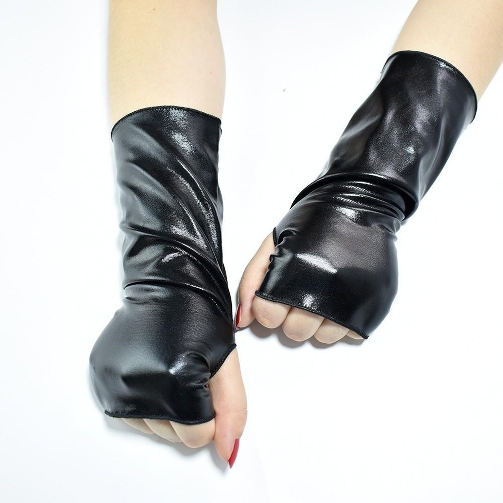 1 Pair Punk Style Fingerless Gloves Glossy Finish Performance Gloves  Hip Hop Performance