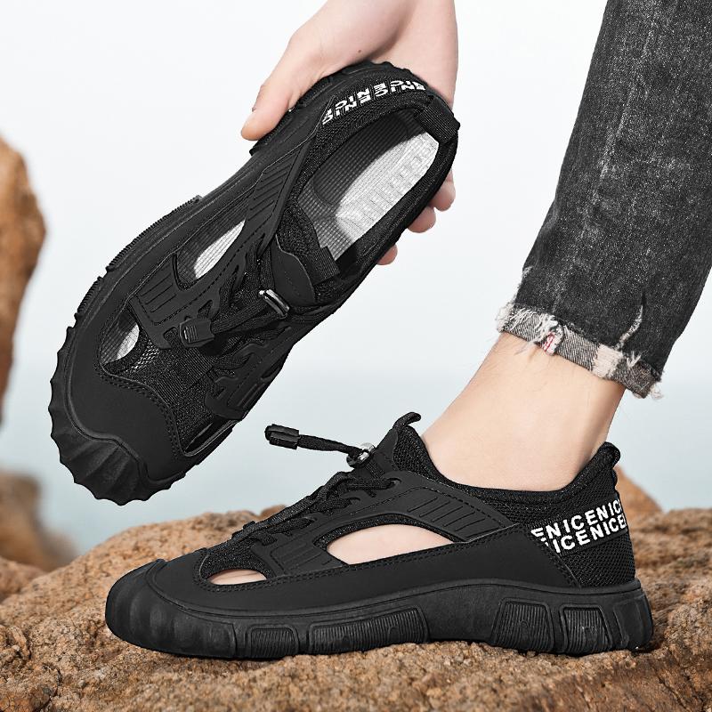 2025 Summer Man Sandals Mesh Perforated Breathable Outdoor Anti Slip Beach Thick Soled Lazy Fashion Casual Sandals for Men